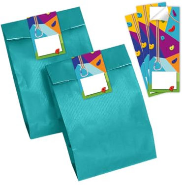 Minkocards 12 Geschenktüten (Petrol) + 12 Aufkleber Klettern Bouldern Geschenktüten für Mitgebsel Mädchen Jungen Gastgeschenk einpacken beim Kindergeburtstag Mädchengeburtstag Jungengeburtstag