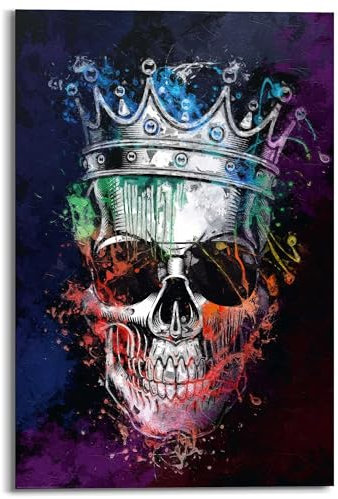 REINDERS Wandbild, Skull Crown, Teenager Zimmer, Bilder, Wanddeko, Room Decor, MDF, Mehrfarbig, 90x60cm