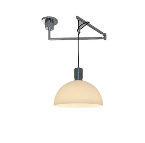 LYOUAE Modern Hängeleuchte Moderner Schwenkarm-Kronleuchter, Chrom, industrieller Langarm-Deckenleuchte, Holz, Milchglas, Pendelleuchte for Schlafzimmer, Restaurant, Café, Bar, Dekoration(Chrome)