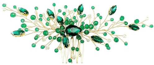Green Hair Crystal Comb Accessories Wedding Hair Pin Accessories for Women Girls Bridal Bridesmaid Guest Gold Emerald Green Rhinestone Vine Headpiece Hair Clips for Prom Wedding