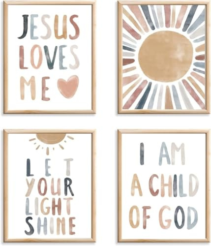 Linilioart Jesus Wandbild, 4 Bibelversen, Wandkunst für Kinder, christlicher Gott, Leinwanddruck, Poster, Dekoration, ohne Rahmen (20 x 25 cm)