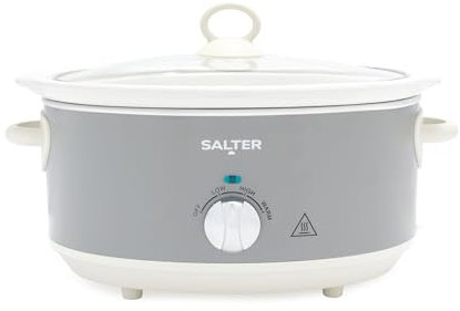 Salter Retro 6.5L Slow Cooker – 3 Heat Settings & Keep Warm, Dishwasher Safe Ceramic Pot, Tempered Glass Lid, Cool Touch Handles, Family Cooking, Stews, Casseroles, Curries, Grey, 200W, EK6250GRY