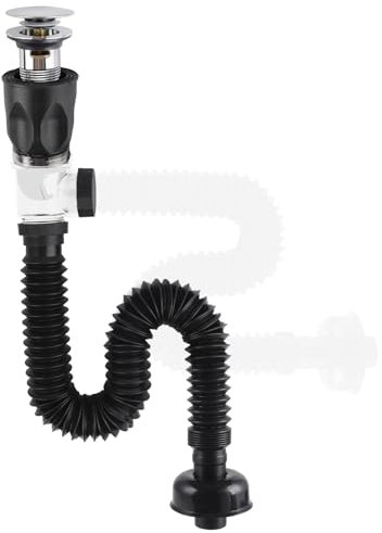 Hibbent Kit de Vidange pour Lavabo, Ensemble de Drain pour Lavabo de Salle de Bain, Bouchon Pop Up Universel Click Clack avec Tuyau de Vidange Flexible, Étanche aux Odeurs et Anti-Fuite - Chrome