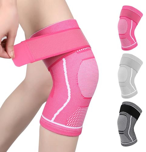 Yasdyri Ginocchiera per uomo e donna Ginocchiere a compressione per ginocchiere con fascia regolabile in per basket, pallavolo, yoga, corsa (rosso rosa, S)