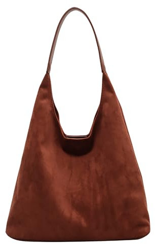ibalulu Handtasche Damen Vegan Suede Umhängetasche - Vintage Tote Bag aus Kunstwildleder Hobo Bag, Slouchy Schultertasche, Großer Damen-Shopper(Braun)