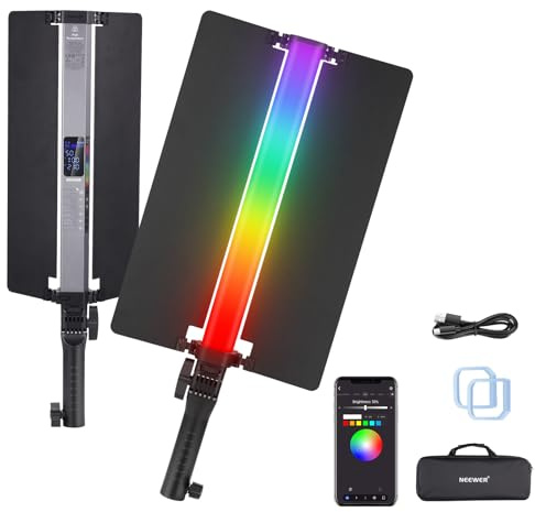 NEEWER Baton Lumineux Tube LED RGB2 + Barndoor en Métal, Poignée, Commande Touch Bar/APP/2,4G, Lampe Vidéo RGB Magnétique Rechargeable, 2500K-10000K CRI98+ Dimmable éclairage Photographie, 18 Scènes