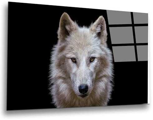 INDIGOS UG Luxus Glasbild - Wolf weiß - 80x50 cm - ESG Echtglas bedruckt - Glasdruck - Wohnzimmer, Küche, Schlafzimmer, Badezimmer - Geschenk - Deko, Wandbild