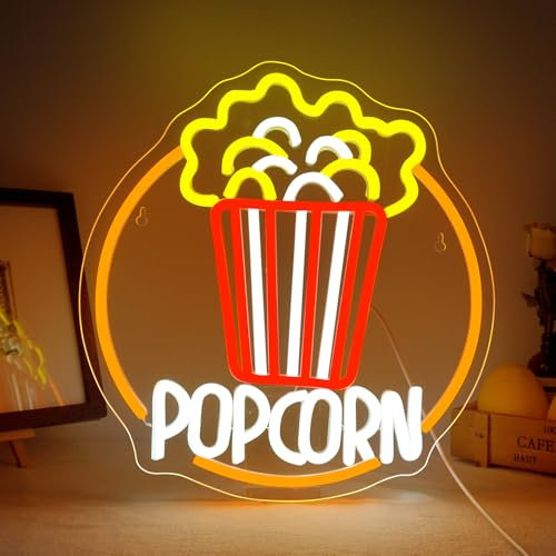 ineonlife Panneau néon Popcorn pour décoration murale, lumière néon à intensité variable, panneau lumineux USB pour cinéma d'affaires, cinéma, snacks, salle de cinéma, bar, cinéma maison, fête,