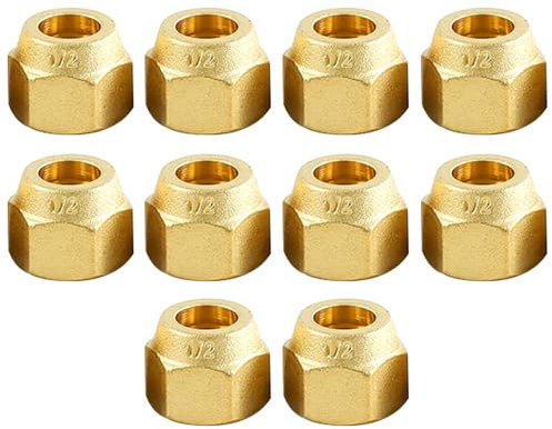 10 Stück Muttern für Kupferrohre von Klimaanlagen, Messing Bördelrohrverschraubungen, 1/2 Muttern für Kupferrohre von Klimaanlagen, Bördelmuttern für Kraftstoff Öl Gas und Luftleitungen