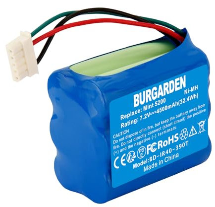 BURGARDEN 7,2 V 4500 mAh Ni-MH Ersatzakku kompatibel mit iRobot Mint 5200 5200B 5200C Braava 380 380T 390T Staubsauger
