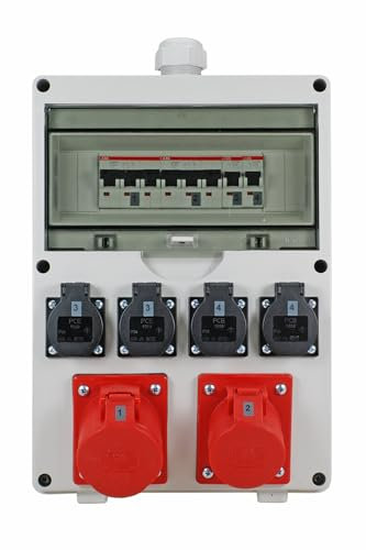 EHMANN PROFI Wandverteiler, M32 Eingang für Kabel, mit Leitungsschutzschaltern, Made in Germany, 6 Ausgänge (1 x CEE 32 A / 1 x CEE 16 A / 4 x 230 V~), K2, BGI-GUV-I608