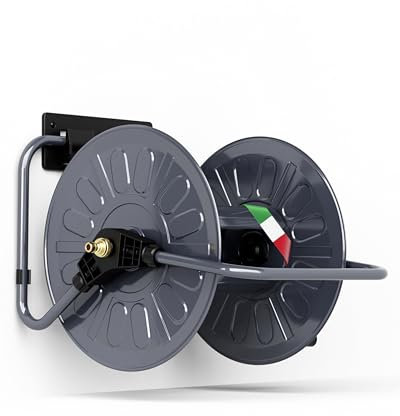 Livlig53 LIVLIG Schlauchtrommel, Metall Schlauchaufroller bis 50 Meter 1/2 Gartenschlauch, Schlauchhalter zur Wandmontage, Anthrazit