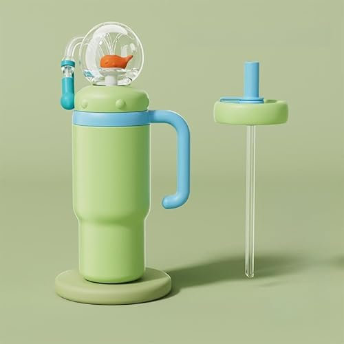 Stainless Steel Whale Fountain Tumbler with Handle – Two Lids, Spill-Proof, Dishwasher Safe, Cute & Perfect for Kids, Teens, and Adults. Whale Cup, 710ml Drinking Cup with Whale Squirt (Green)