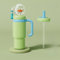 Vaso con fuente de ballena de acero inoxidable con asa, 710 ml, dos tapas, a prueba de derrames, apto para lavavajillas, lindo y perfecto para niños, adolescentes y adultos. (verde)