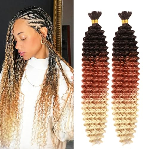 Seimainurs Deep Wave Crochet Hair Long Curly Braiding Hair for Boho Braids Ocean Wave Braiding Hair for Black Women (C15, 24 Inch (Bundles of 4))