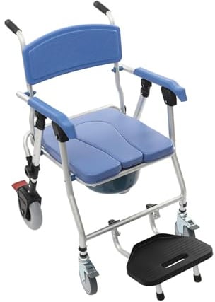 DSYOGX Toilettenstuhl mit Rollen, Bis von 150kg Duschstuhl, Multifunktional Toilettenrollstuhl Rollstuhl für die Dusche, für Senioren, ältere Menschen, Menschen mit Mobilitätsbehinderungen