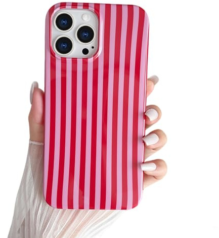 SmoBea for iPhone 13 Pro Max Case Cute Striped Phone Case Soft TPU Slim Shockproof Phone Cover for Women Girls Beautiful and Stylish, Red and Pink