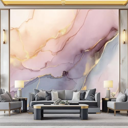 WHUOEUCO Carta Da Parati Fotomurali Texture Marmo Rosa 350x256 cm Murale Poster Non Tessuto 3D per Camera Da Letto Ristorante Soggiorno Parete di Sfondo TV Decorazione