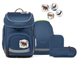 ergobag Schulranzen-Set cubo Set SchneeBärstöber - Blau | Ergonomischer Schulranzen klassisch 5-teilig für die 1. Klasse der Grundschule