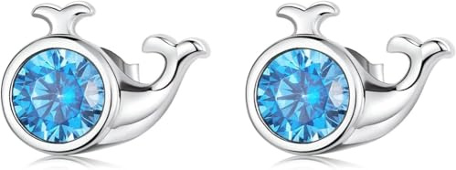 LYGXWJFC schmuck Schmuck, Dazzling Ocean Silber Wal Ohrstecker Blaue Zirkone Ohrstecker für Frauen Mädchen Party Schmuck Halskette