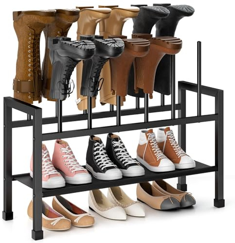 Mavivegue 2-in-1 Boot Rack & Shoe Rack,2-Tier Detachable Standing Shoe Rack | Space Saving Metal Shoe Storage Organizer for Outdoor Hallway Entryway Closet, Holds 6-12 Pairs (Black)
