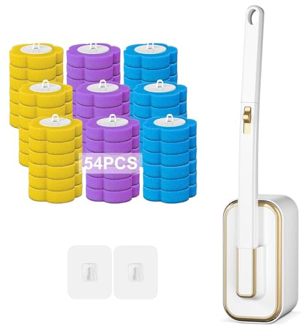 Feelhap Einweg Toilettenbürste mit 54 Stück Reiniger Nachfüllungen Schwamm | Einweg Klobürste Wandmontage, Verlängertem Griff und Halter-Set WC-Bürsten für Badezimmerreinigung, Waschbecken, Badewanne