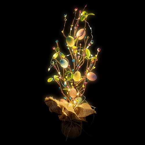 Osterbaum Mit Schmuck,Frühlings Mit Jutebasis | Beleuchteter Künstlicher Tischbaum - Für Kamin Party Hochzeit Familienfeiern Wohnzimmer Schlafzimmer