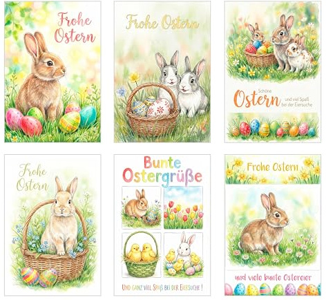 Edition Seidel Juego de 6 tarjetas de felicitación de Pascua con sobre, tarjetas de felicitación, tarjetas de Pascua, tarjetas dobles, juego de tarjetas plegables, tarjeta de felicitación, texto en