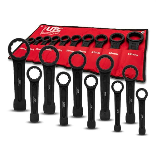 UTC Slogging Ring Spanner Set 10pc 24 27 30 32 34 36 38 41 46 50mm Heavy Duty Hammer Strike Wrench High Torque Industrial Construction Professional Workshop Use 820017-UTC