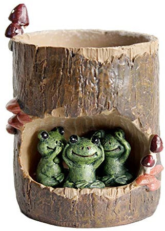 GoodPlay Flower Pot Succulent Planters Tree Hole Pots Resin Flower Plant Pot Office Home Garden Decoration (Frog)