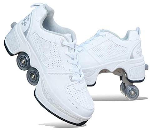 NOLLY Rollschuh Roller Skates Lauflernschuhe,Sneakers,2in1 Mehrzweckschuhe Schuhe Mit Rollen Skateboardschuhe,Inline-Skate,Verstellbare Quad-Rollschuh Stiefel Skateboardschuhe,35