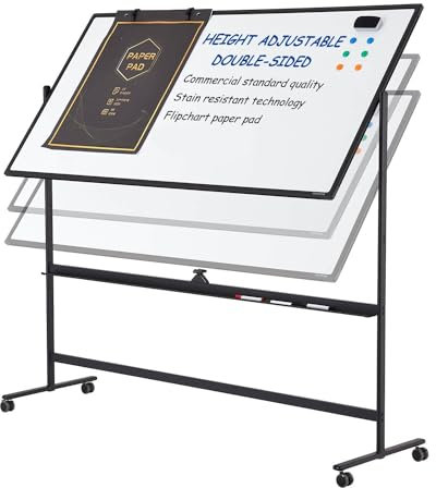 Mobiles Whiteboard, trocken abwischbar, tragbar, 121,9 x 81,3 cm, doppelseitig, groß, für Büro, Schule, Zuhause, Klassenzimmer