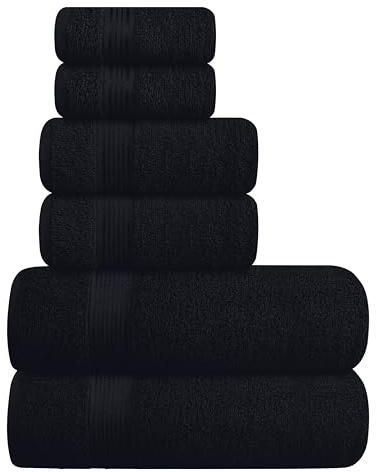 Belizzi Home Ultra Soft 6 Pack Cotton Towel Set, Contains 2 Bath Towels 28x55 inch, 2 Hand Towels 16x24 inch & 2 Wash Coths 12x12 inch, Ideal for Everyday use, Compact & Lightweight - Black
