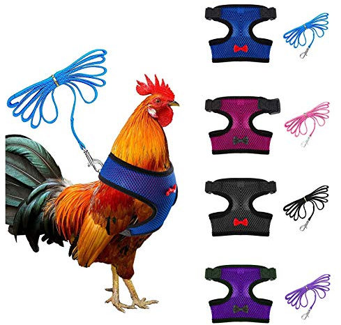 Verstellbares Hühnergeschirr mit Leine, 4 Stile, Bequeme Hennenweste, atmungsaktives Netzgewebe, Trainingsgeschirr und Leine für 1,1–1,6 kg Ente, Gans, Henne, kleine Haustiere, 4 Stück