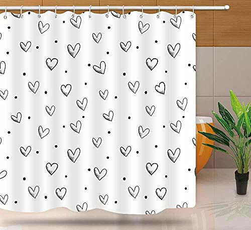 NTETSN Rideau de douche cœur blanc Saint-Valentin à pois amoureux rideau de bain