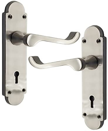Infinity Decor Victorian Scroll Lever Lock Door Handles on Shaped Backplate in Satin Nickel,165mm x 40mm - Made from Zinc