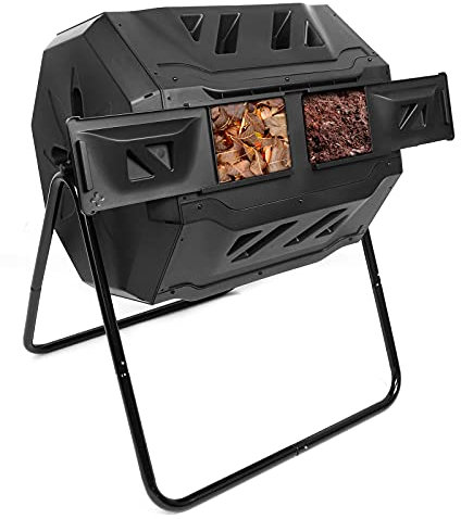 Dripex Composteur de Jardin Rotatif 360°, Double Chambre 160L pour Extérieur Déchets Pelouse, Bac Composteur de Compostage en Polypropylene pour Créer Sol Fertile, Noir