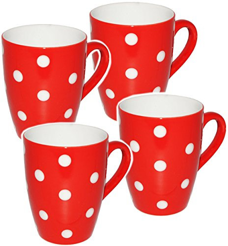 alles-meine.de GmbH 1 Stück Kaffeetasse/Henkeltasse - Punkte - ROT & weiß - groß - 300 ml - Keramik/Porzellan - Teetasse - Mikrowellengeeignet - Trinktasse mit Henkel -..