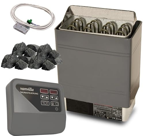vanvilla Saunaofen Saunaofen 9kw mit externer Steuerung 380V Sauna inkl. Saunasteine für Aufguss Sauna Ofen Heizung Finnische Sauna Fasssauna Gartensauna