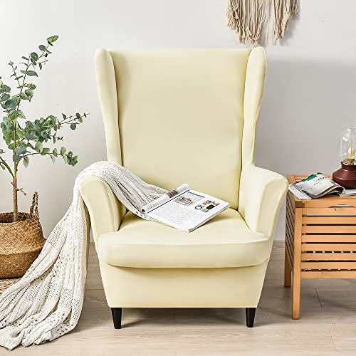 CHNSHOME Sesselhusse Ohrensessel 2 Stück Sesselbezug Sessel-Überwürfe Ohrensessel Stretch Sesselüberzugs Ohrensessel Überzug Beige