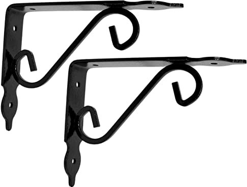 AERZETIX - C57272 - Lot de 2 Consoles d'étagères décoratives 140x110x25 mm - couleur: noir - effet fer forgé supports équerres renforcées à angle droit - pour fixation murale - en acier