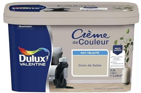 Dulux Valentine Crème de Couleur - Peinture multi-supports intérieure - Mat Grain de Sable 2,5 L