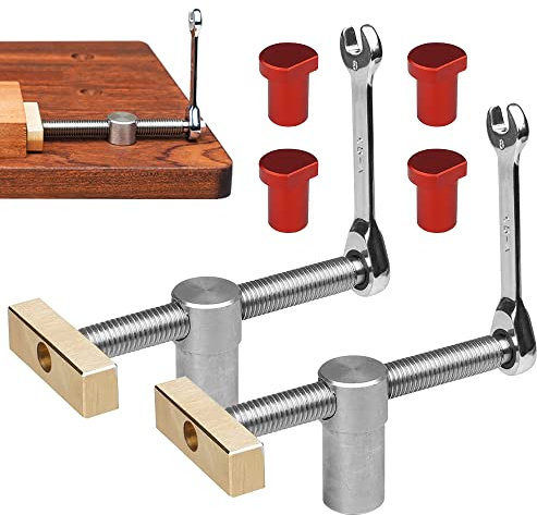 mizikuu 2 Stück Tisch Werkbank Klemme, Holzbearbeitung Hilfswerkzeug Schnell Fixierte Holzbearbeitung Schreibtisch Clip Edelstahl bankhaken 20mm bench dog tools Schraubstock für Holzarbeiten Rot