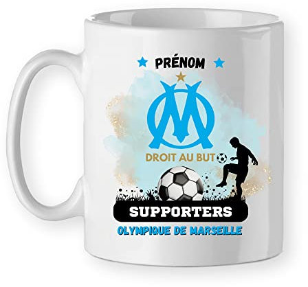 Mug OM foot cadeau personnalisé avec un prénom olympique de Marseille tasse supporters football ligue1 fête des pères, anniversaire, Noël