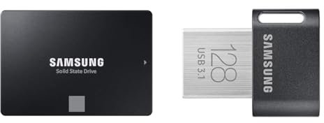 Samsung SSD 870 EVO, 1 TB, Form Factor 2.5”, Intelligent Turbo Write, Magician 6 Software, Black (Internal SSD) & flash drive Gunmetal Gray 128 GB