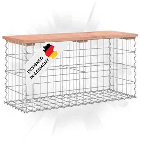DELUKE Gartenbank Gabionen BIKS aus Stahl | 83x31,5x42cm Massivholz Douglasie | Gabionenbank Gartentisch aus Gabionen Steinkorb Gabionengitter Ziergabione Drahtkorb befüllbar