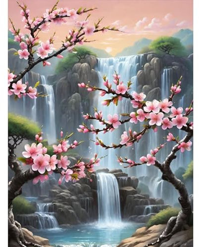 TOSTOG Diamond Painting für Erwachsene Anfänger,Wasserfall und Blumen 5D Diamant Painting Bilder für Erwachsene,DIY Full Drill Diamant Malerei Set 30x40cm für Wanddekor