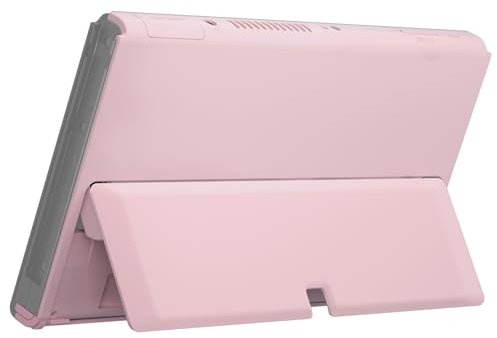 eXtremeRate Placa Trasera con Kickstand para Nintendo Switch OLED Accesorios, Carcasa Funda Protectora de Consola, Cover Shell para NSO, No Incluye Joycons Consola -Rosa