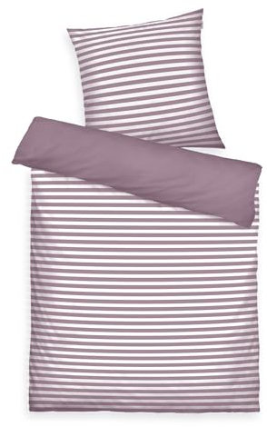 TOM TAILOR Renforcé-Bettwäsche, 60x80 cm + 140x200 cm, 100% Baumwolle/Renforcé, mit Wendemotiv und farbigem Markenreißverschluss, MEDIUM STRIPES Lila, Weiß (Cozy Mauve, Crisp White)