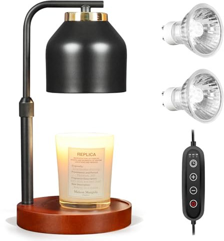 Candle Warmer Lamp with 2 Bulbs, Candle Lamp Warmer with Timer Dimmer Adjustable Height, Electric Wax Warmer Vintage Home Decor, Gifts for Woman, Candle Melter Light for Scented Jar Candles (Black)